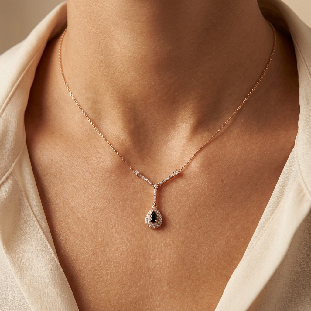 Gargantilla de Oro 14k Rosa con Zirconia Principal Negra mod. 11148