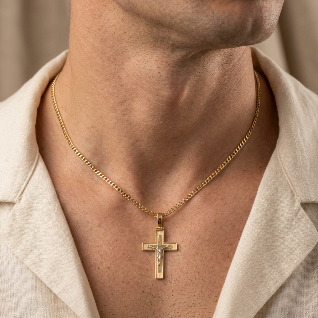 Dije de Oro 14k Cruz con Cristo en Oro Blanco mod. 10908