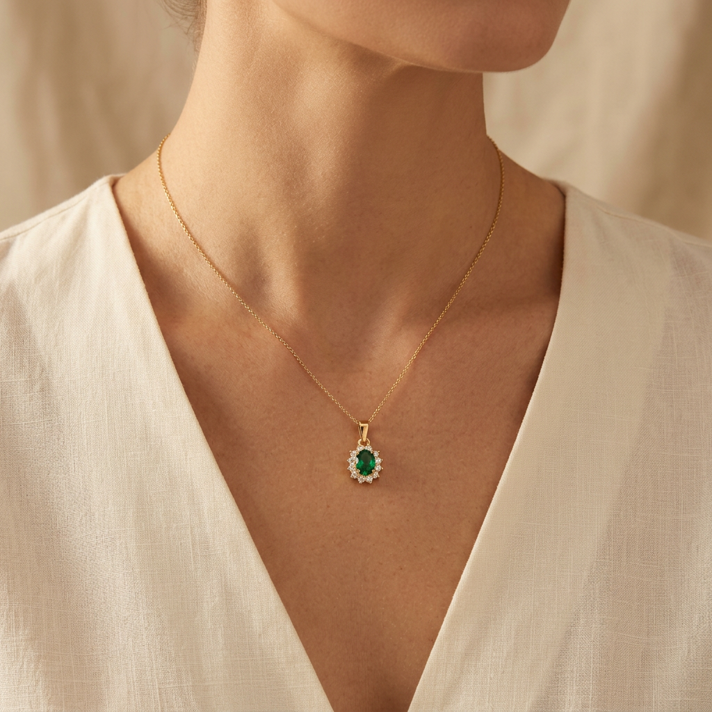 Dije de Oro 14k Elegante con Zirconia Verde mod. 10933