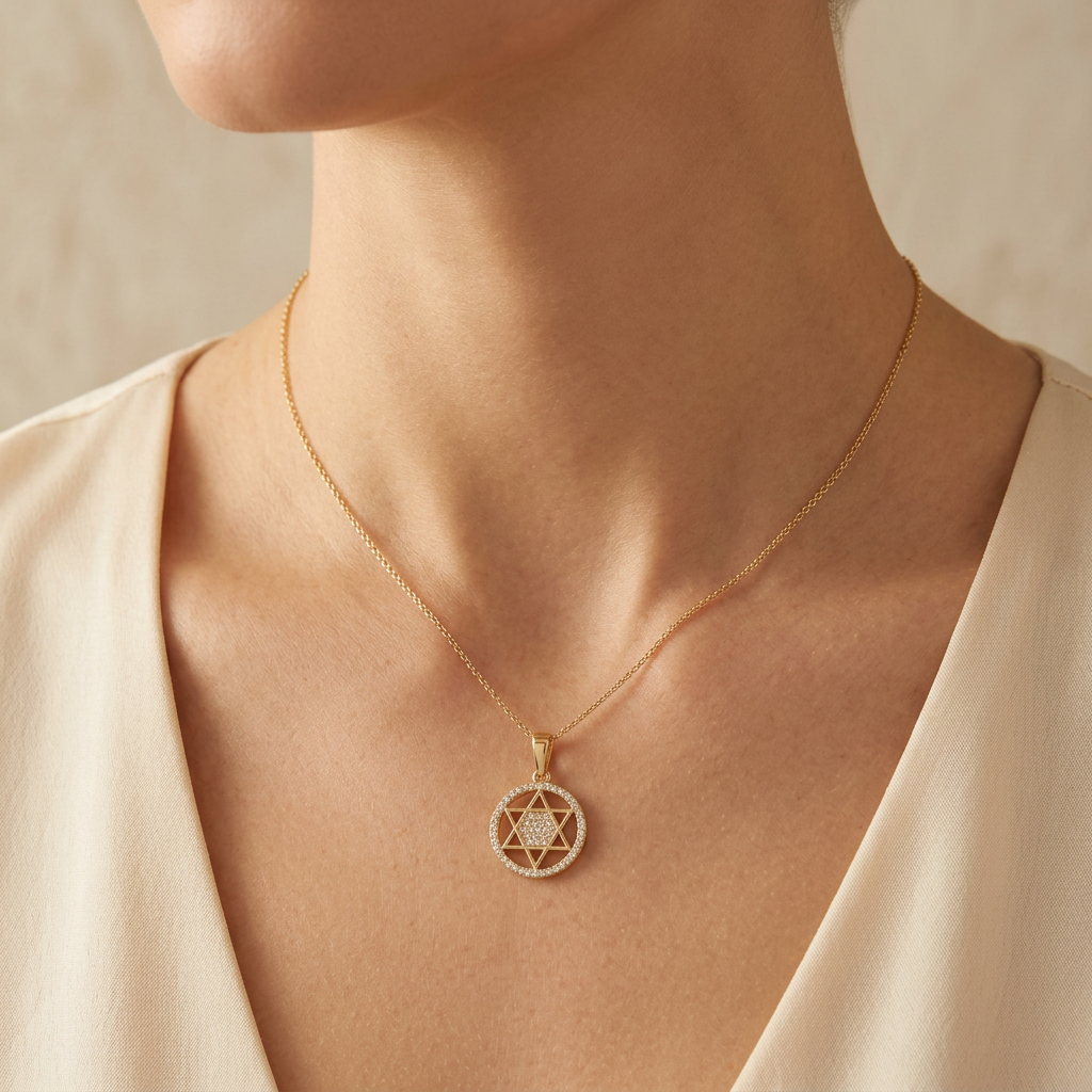 Dije de Oro 14k Estrella de David en Circulo con Zirconias mod. 10940