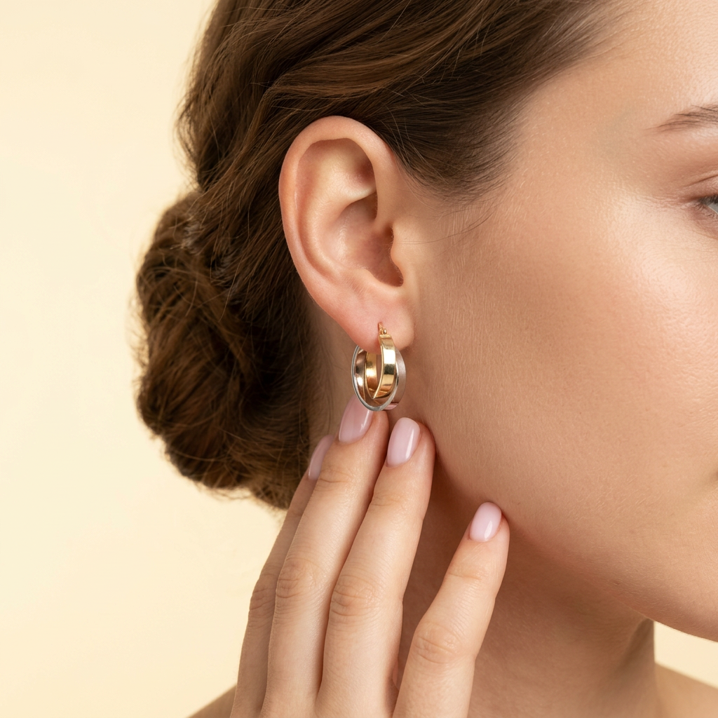 Arracada de Oro 14k Doble con Oro Blanco mod. 10897