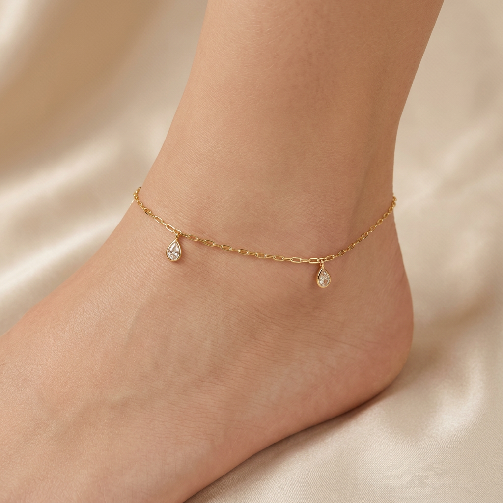 Tobillera de Oro 14k Gotas con Zirconias mod. 11030