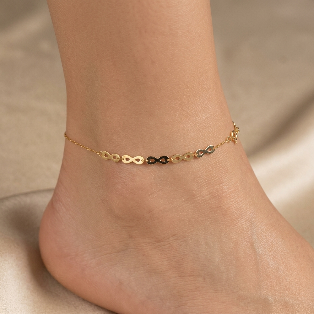 Tobillera de Oro 14k Diseño de Infinitos mod. 11077