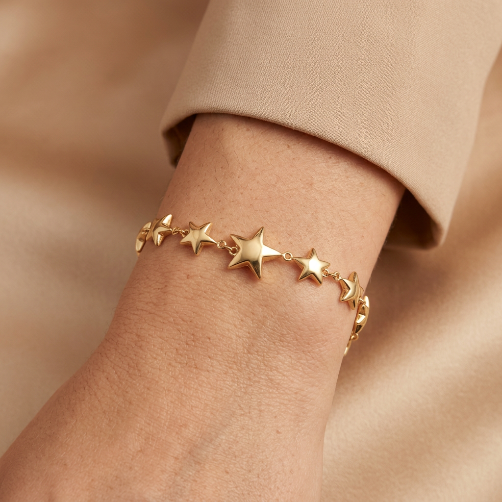 Pulsera de Oro 14k Estrellas Infladas Brillantes mod. 10958