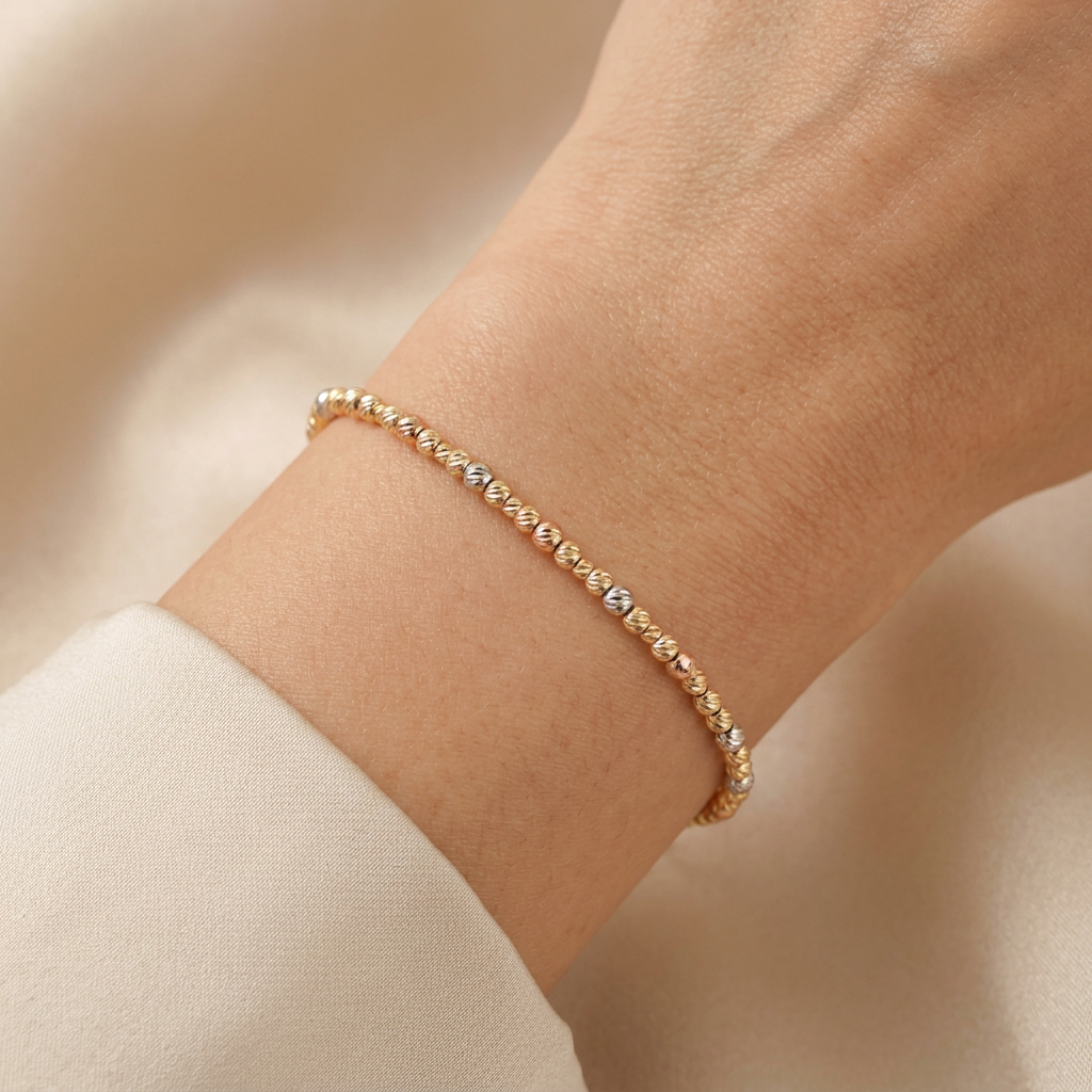 Pulsera de Oro 14k Bolitas Diamantadas Florentinas mod. 10967