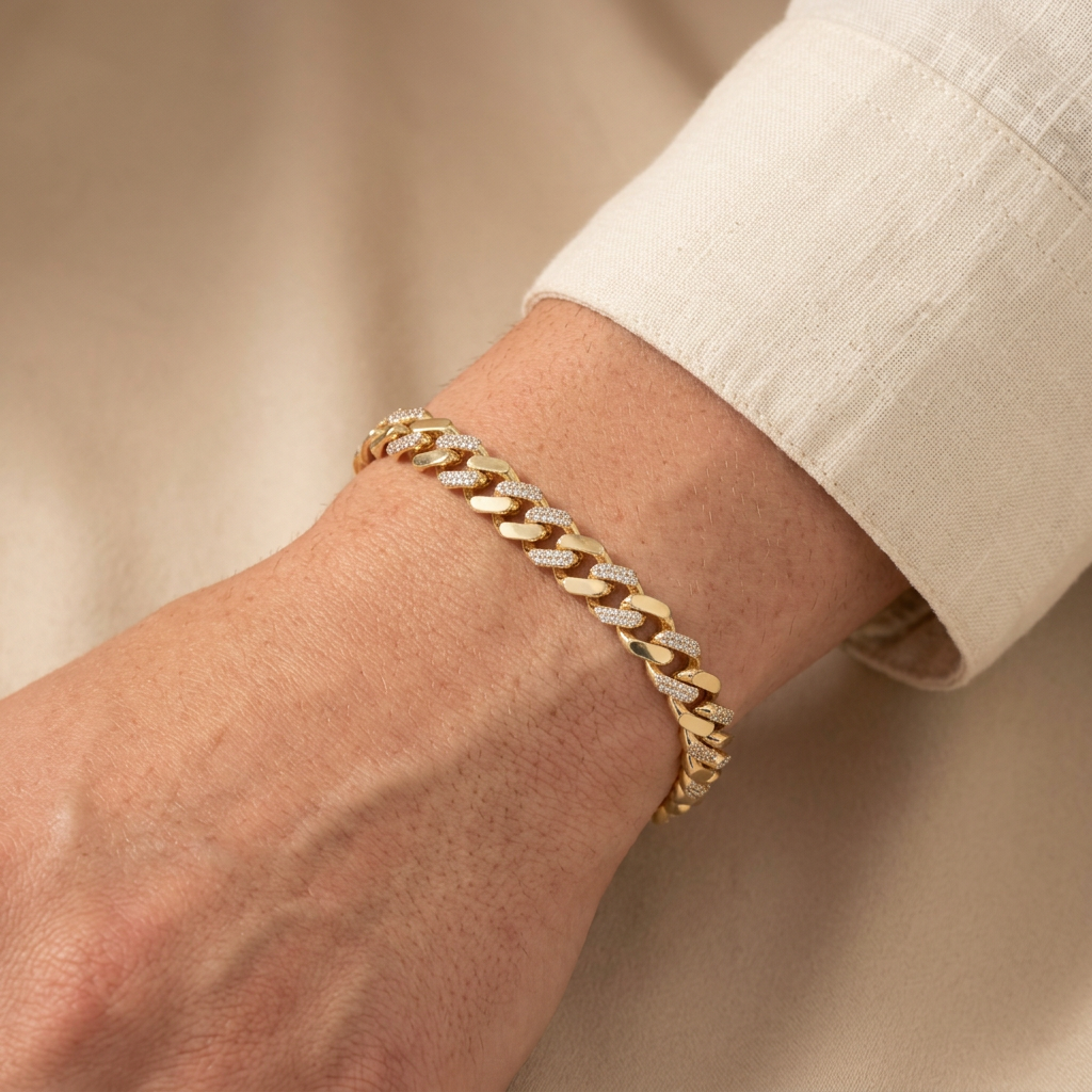 Pulsera de Oro 14k Monaco Classic Gruesa con Zirconias mod. 10993