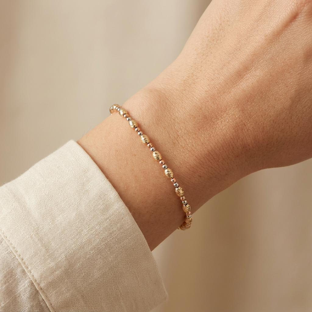 Pulsera de Oro 14k Pequeñas Esferas Diamantadas Florentinas mod. 10965