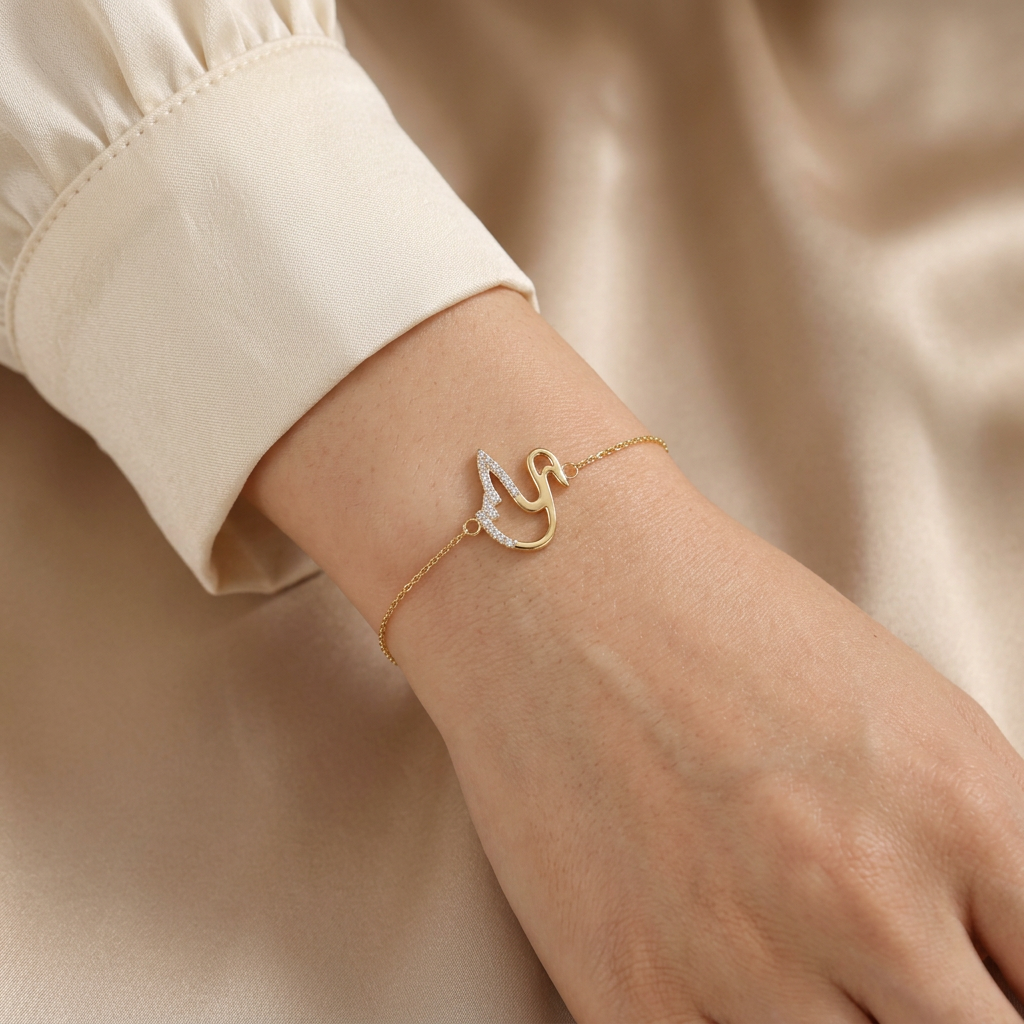 Pulsera de Oro 14k Cisne con Incrustación de Zirconias mod. 11027