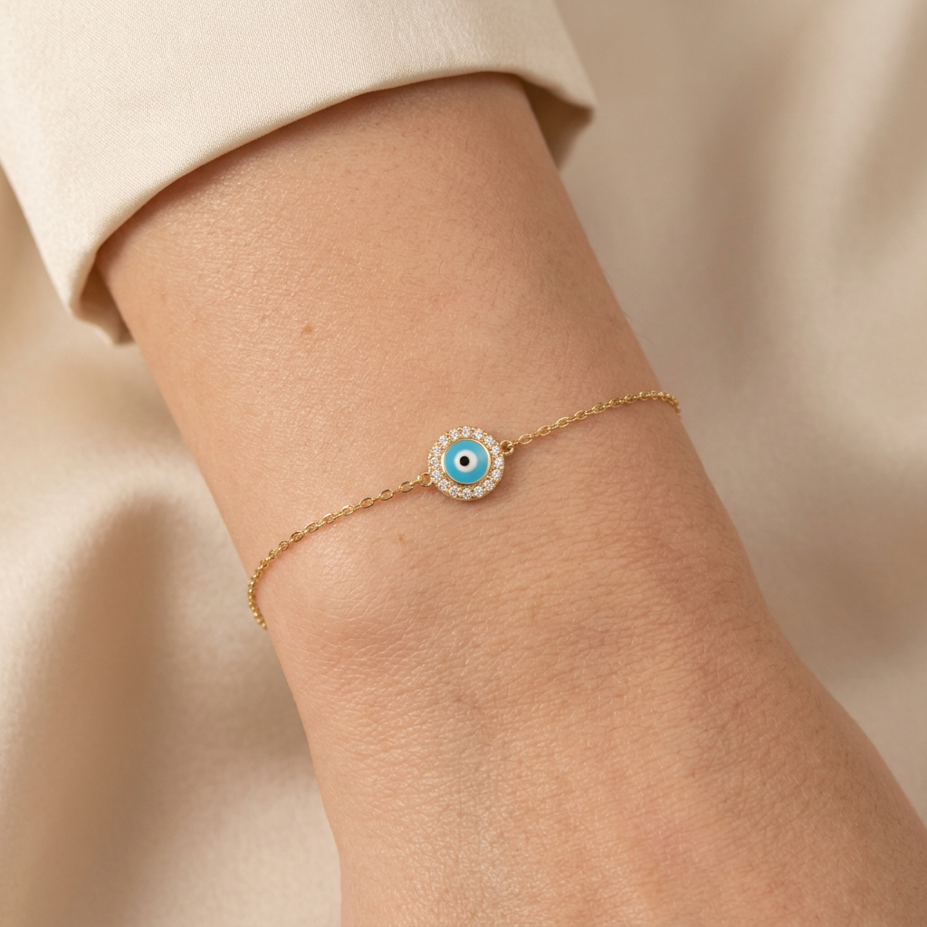 Pulsera de Oro 14k Ojo Turco con Incrustación de Zirconias mod. 10945