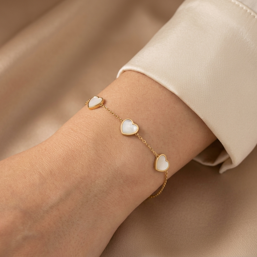 Pulsera de Oro 14k Corazones Perla Madre mod. 10971