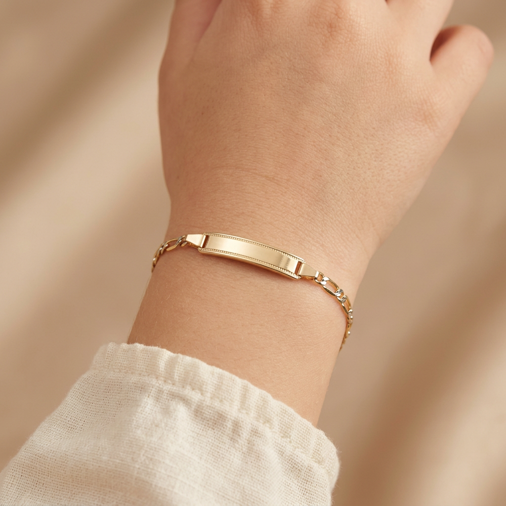 Esclava de Oro 14K para Niño Tejido Alternado con Diamantado mod. 10930