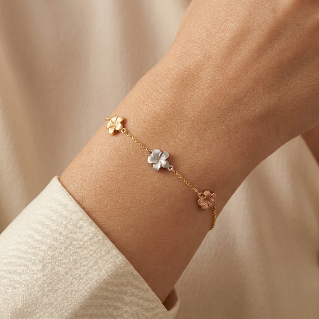Pulsera de Oro 14k Florentina con Flores de Mayo mod. 10951