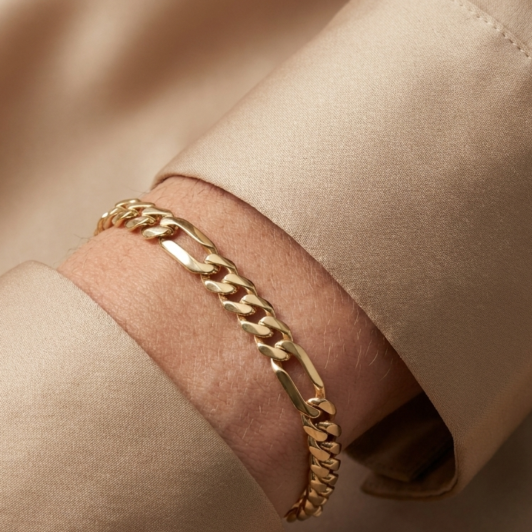 Pulsera de Oro 14k Monaco Modelo Figaro Brillante mod. 10995