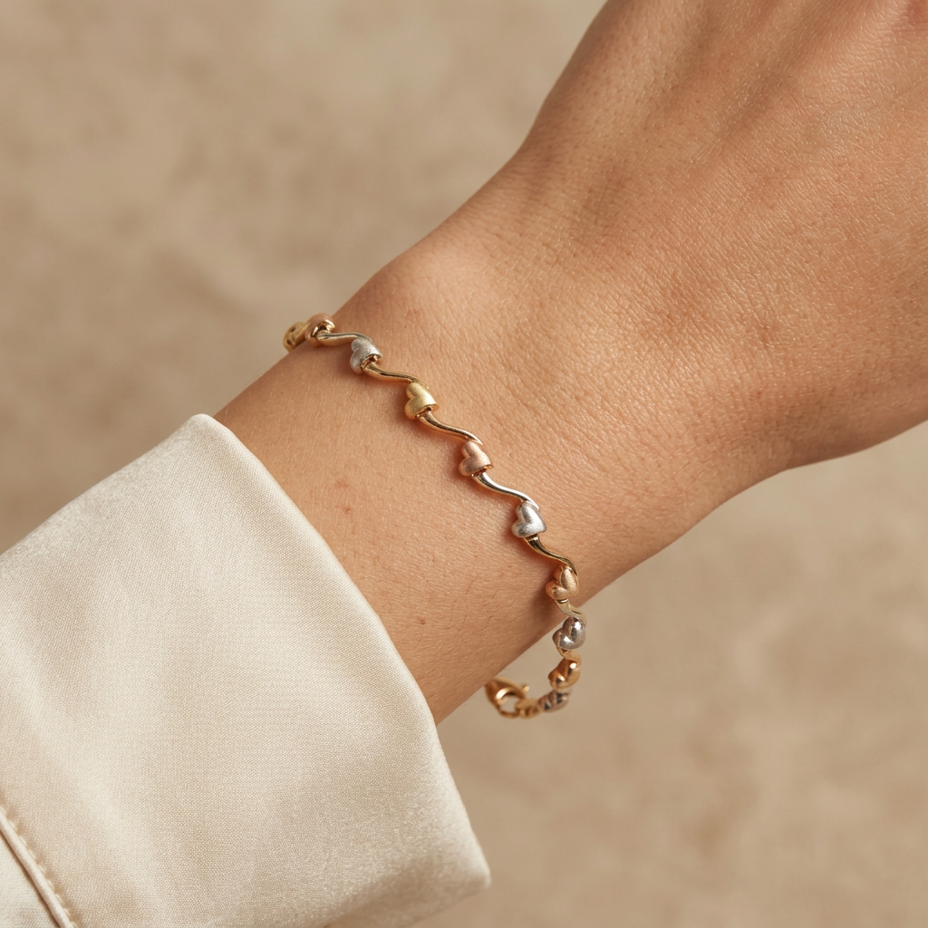Pulsera de Oro 14k Corazones Matte Florentinos mod. 10961
