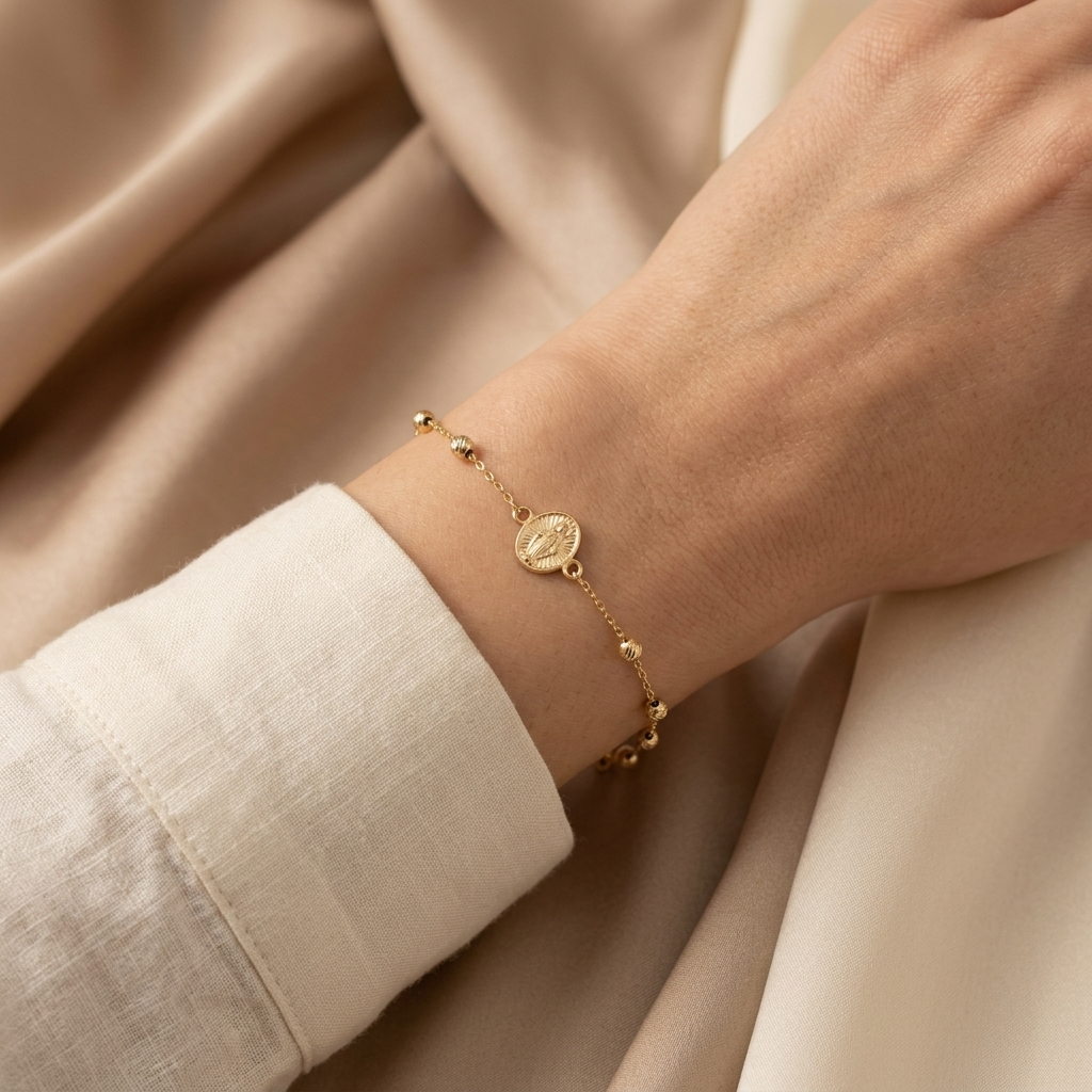 Pulsera de Oro 14k con Medalla de la Virgen de Guadalupe mod. 11031