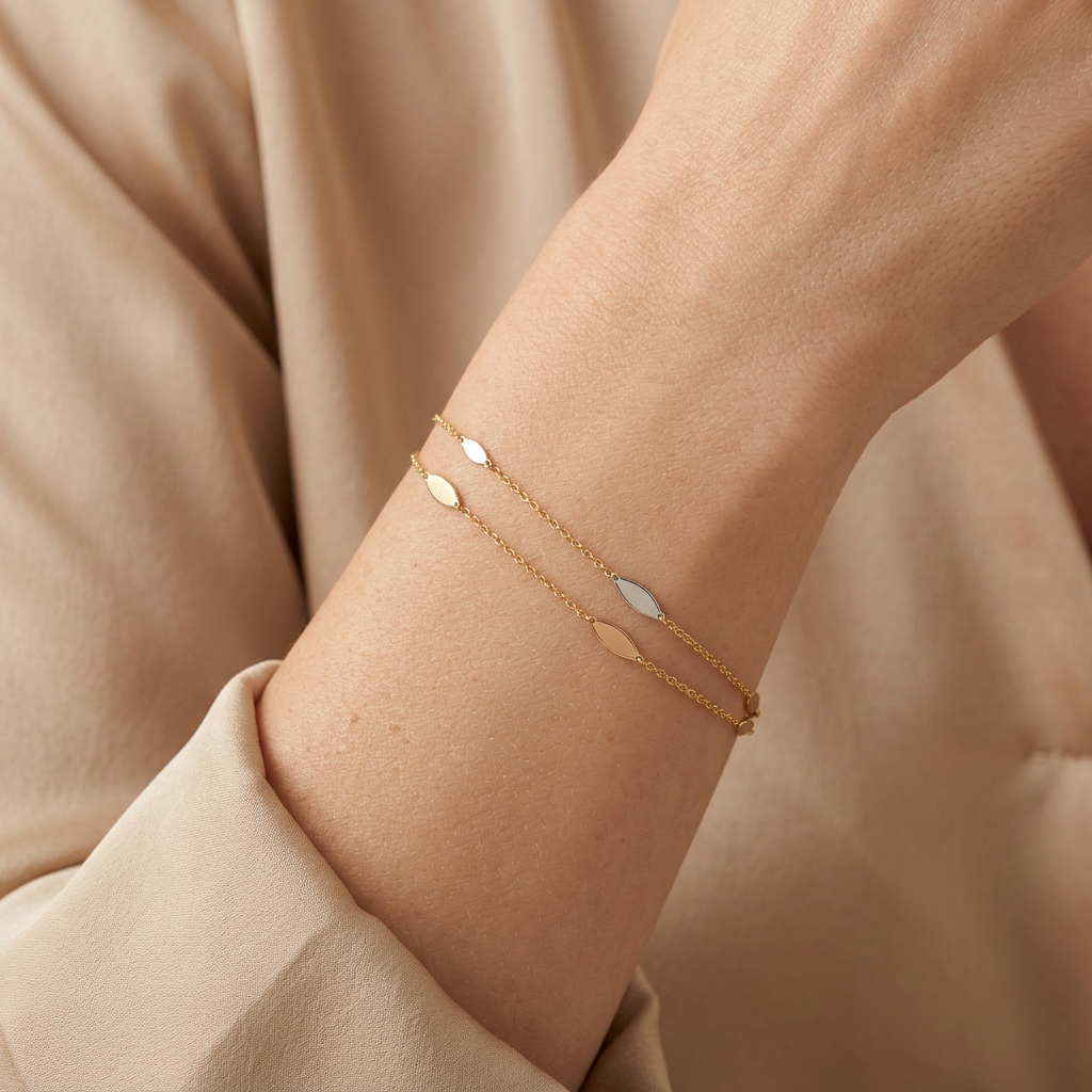 Pulsera de Oro 14k Doble con Ovalos Florentinos mod. 11025