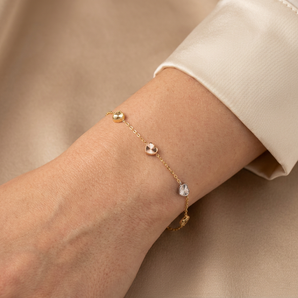 Pulsera de Oro 14k Corazones Diamantados Florentinos mod. 11036