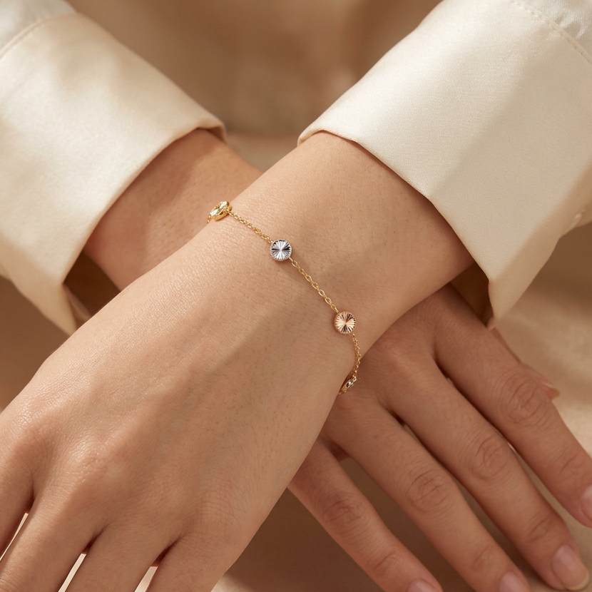 Pulsera de Oro 14k  Circulos Diamantados Florentinos mod. 11042