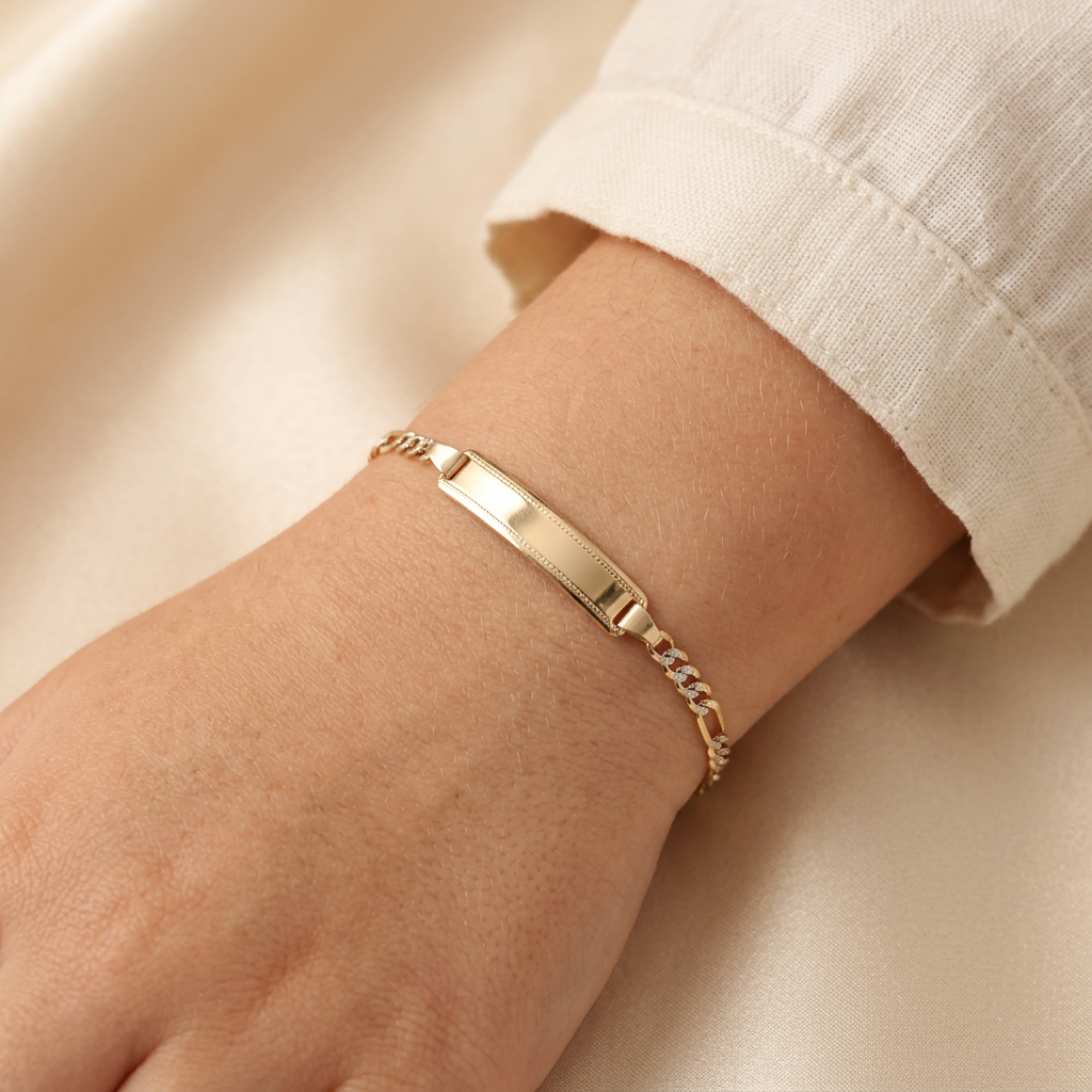 Esclava de Oro 14K Tejido 3x1 para Niño con DIamantado Blanco mod. 10928