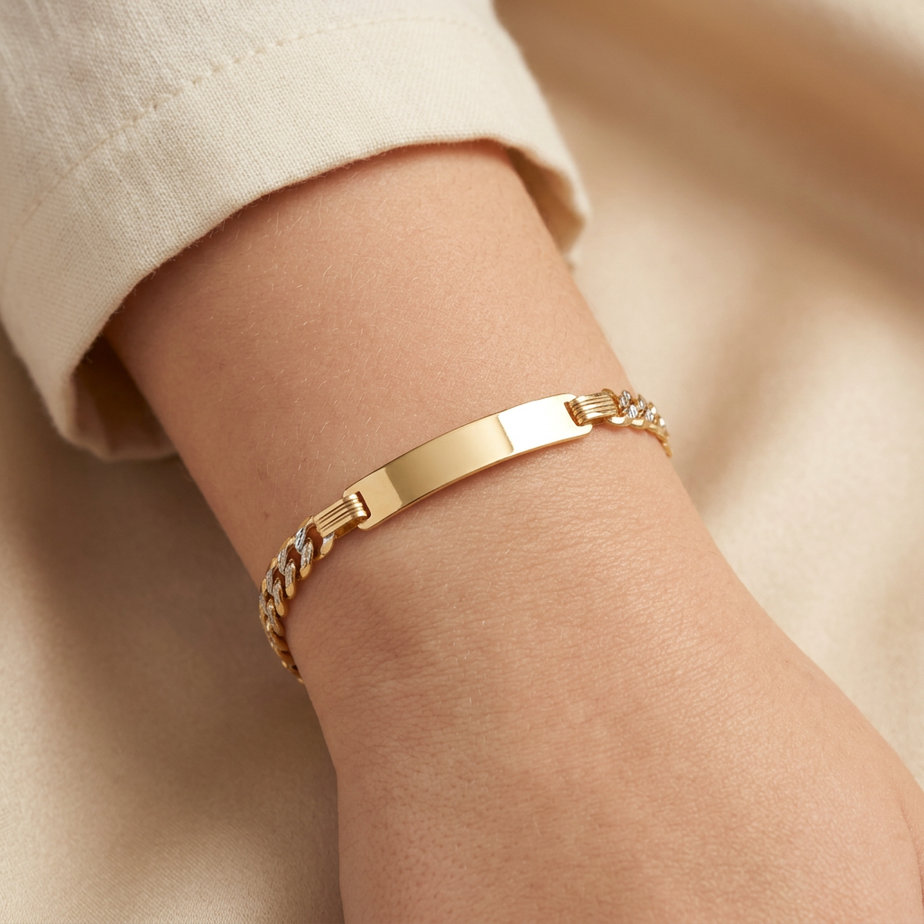 Esclava de Oro 14K para Niño Tejido Barbado Especial Diamantado mod. 10931