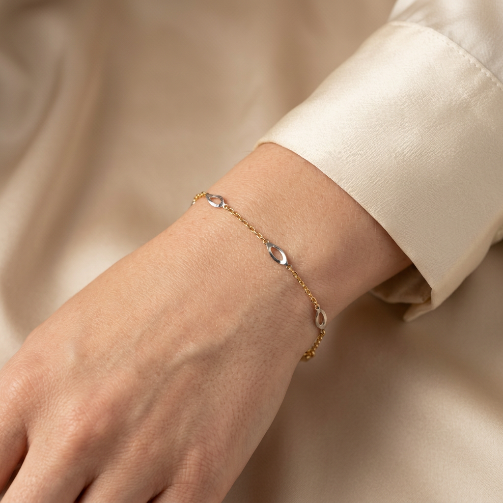 Pulsera de Oro 14k con Detalles en Oro Blanco mod. 10948