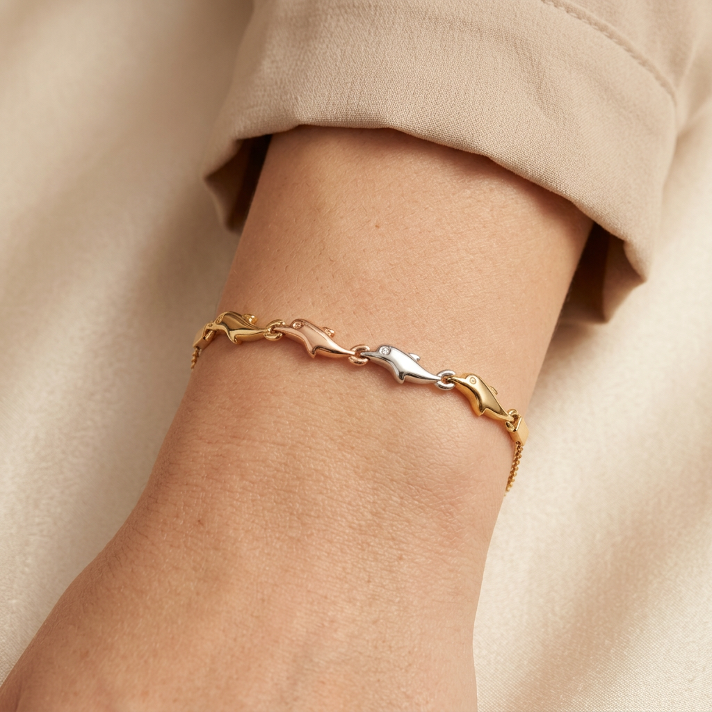 Pulsera de Oro 14k Delfines Florentinos mod. 10949