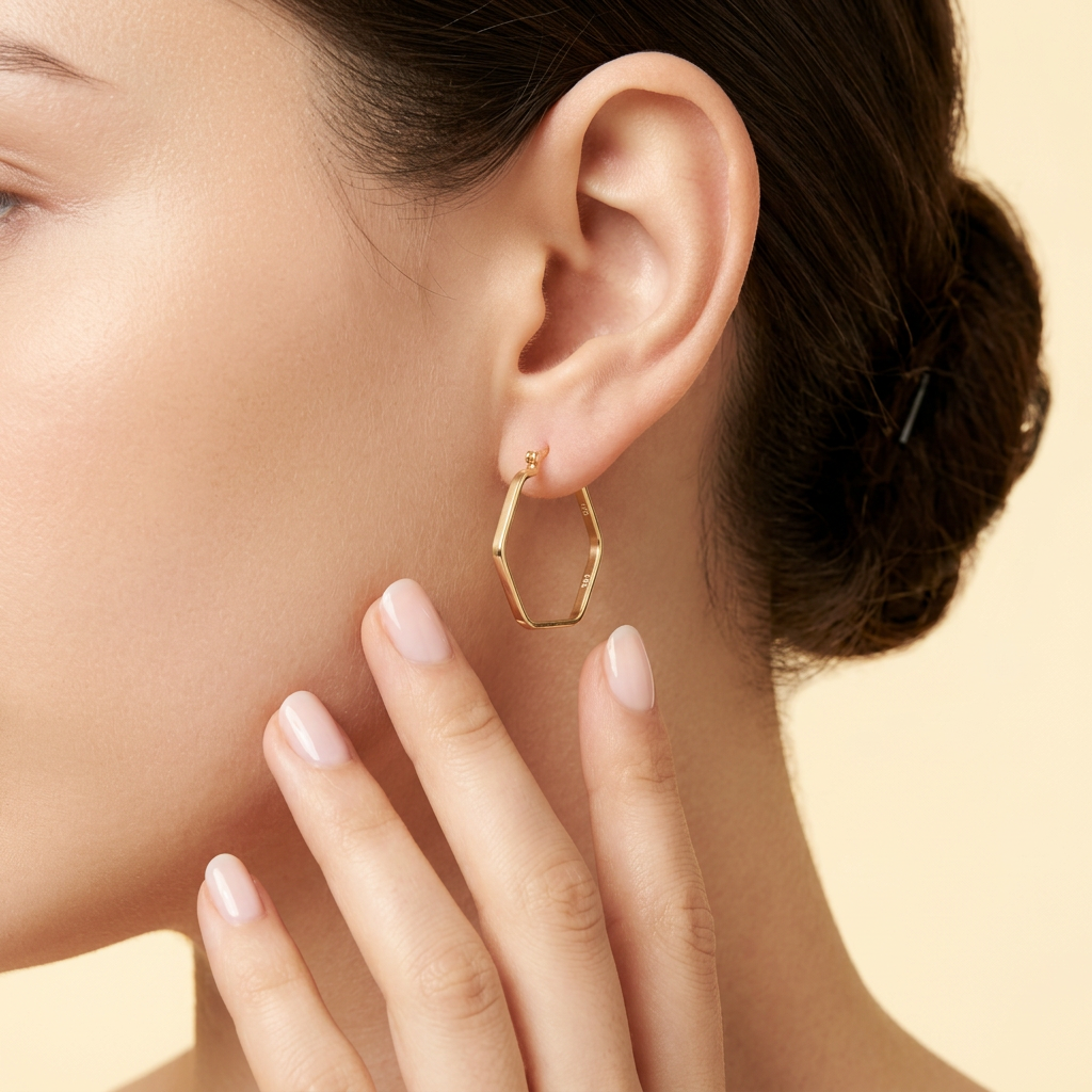 Arracada de Oro 14k Geométrica Hexagonal mod. 11181