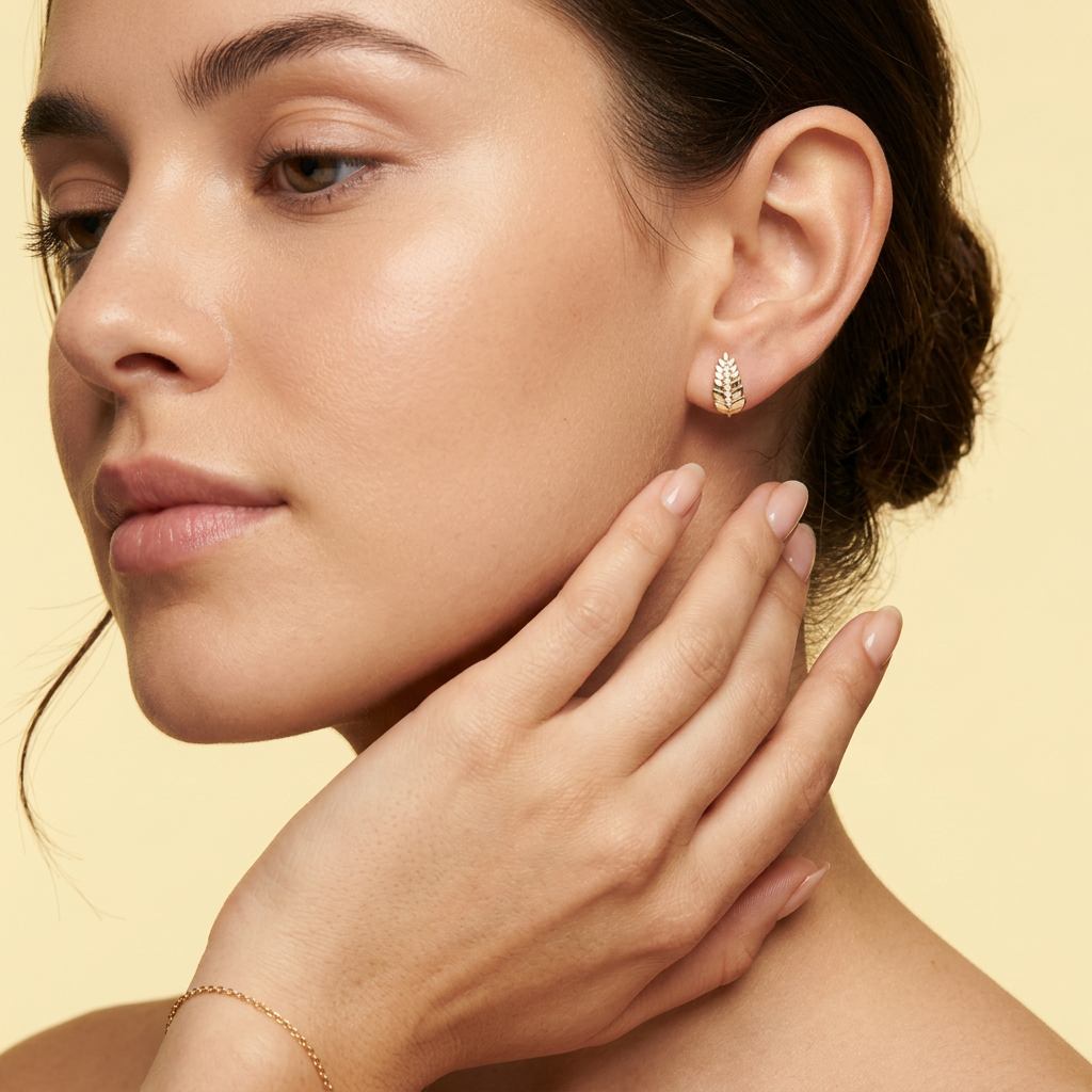 Grapa de Oro 14k Hojas con Incrustación de Zirconias mod. 11002