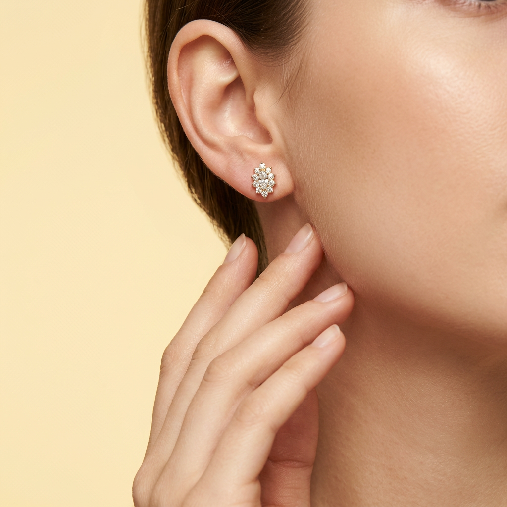 Arete de Oro 14k Elegante con Incrustación de Zirconia Oval mod. 11104