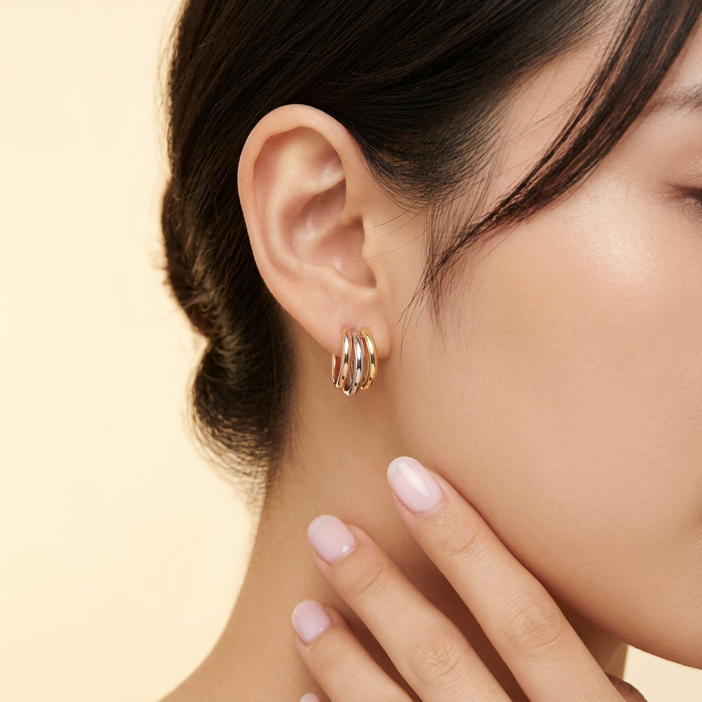 Arete de Oro 14k con Tres Aros Florentinos mod. 11059
