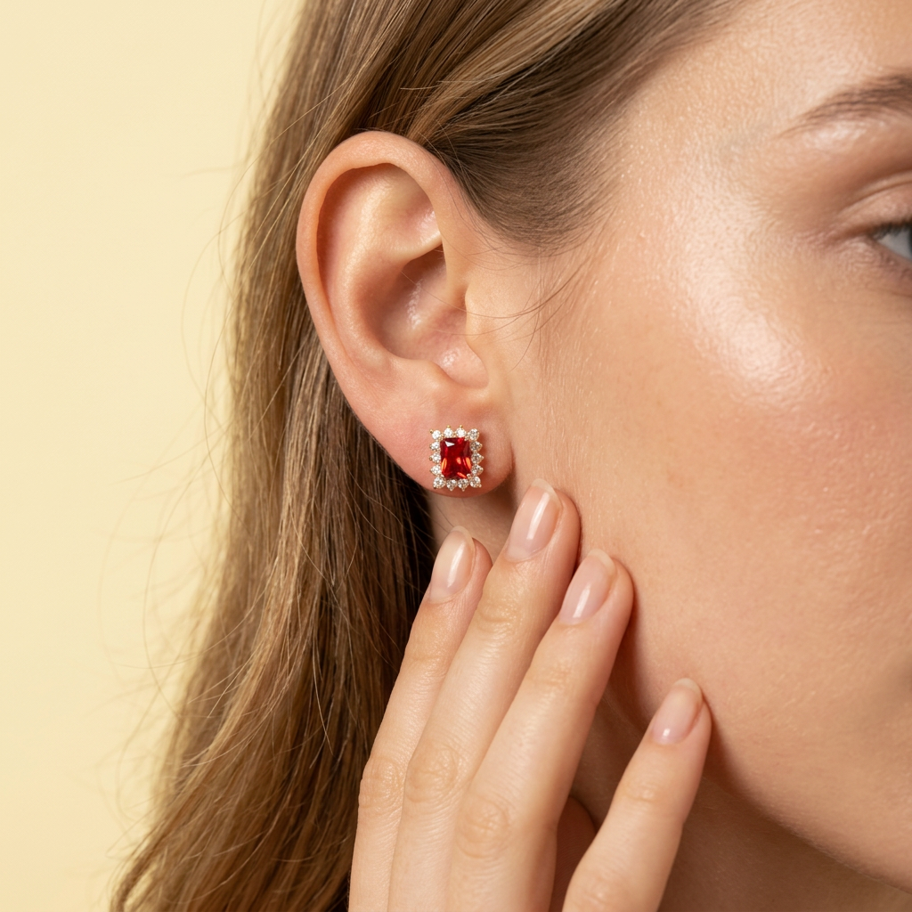 Arete de Oro 14k Zirconia Color Rojo Maple mod. 11105