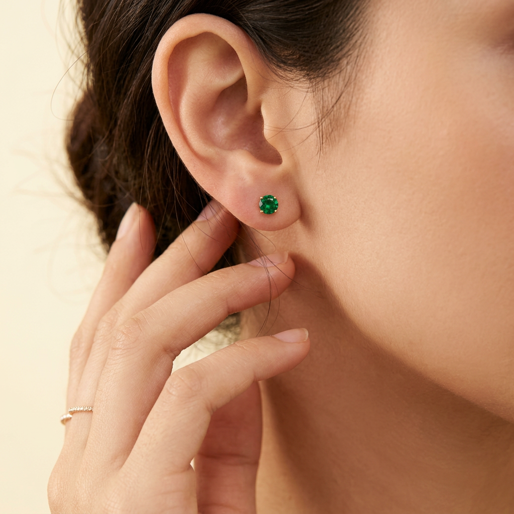 Arete de Oro 14k Zirconia Circular Verde Bandera mod. 11103