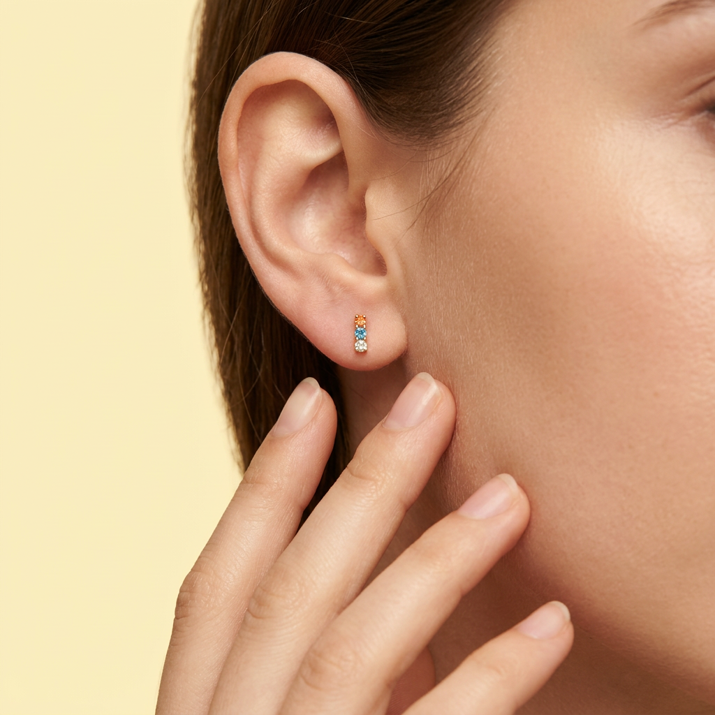 Broquel de Oro 14k Zirconias en 3 colores Mod. 11152