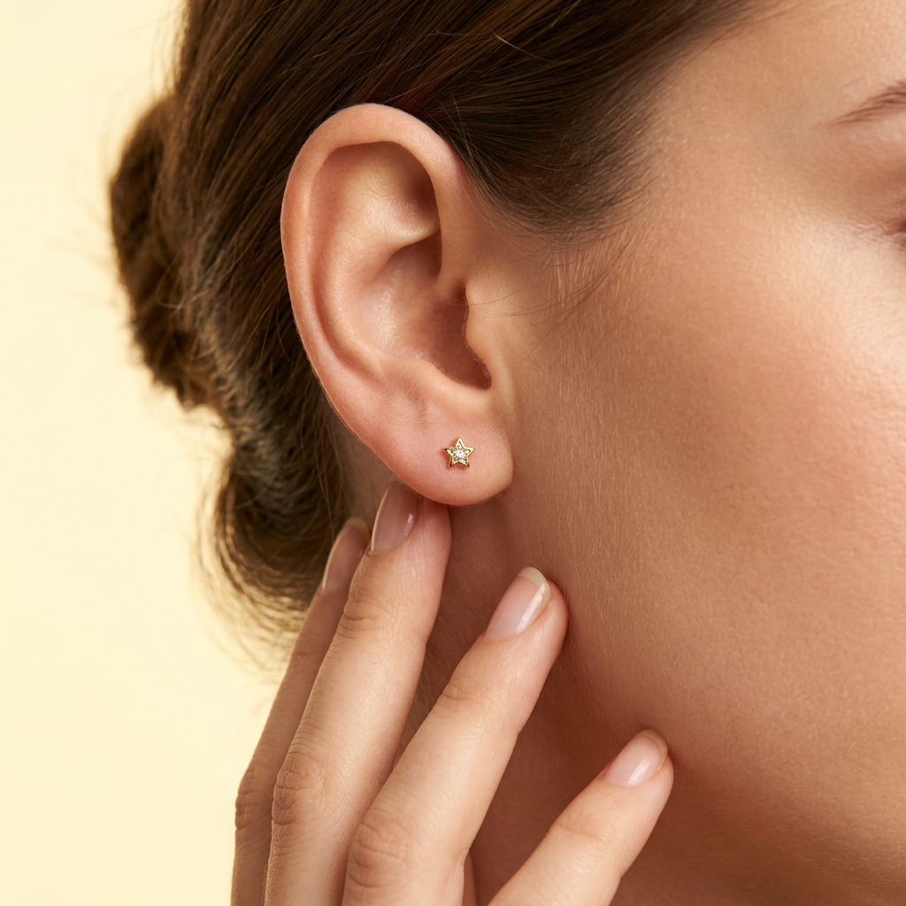 Broquel de Oro 14k Pequeña Estrella con Zirconia Incrustada Mod. 11156