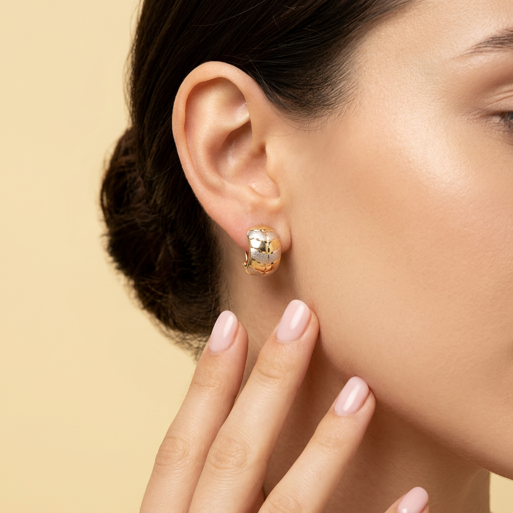 Arete con Broche Patente de Oro 14k Ovaladas con Oro Blanco mod. 11054
