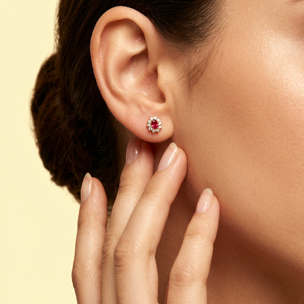 Arete de Oro 14k Zirconia Oval Color Vino mod. 11108