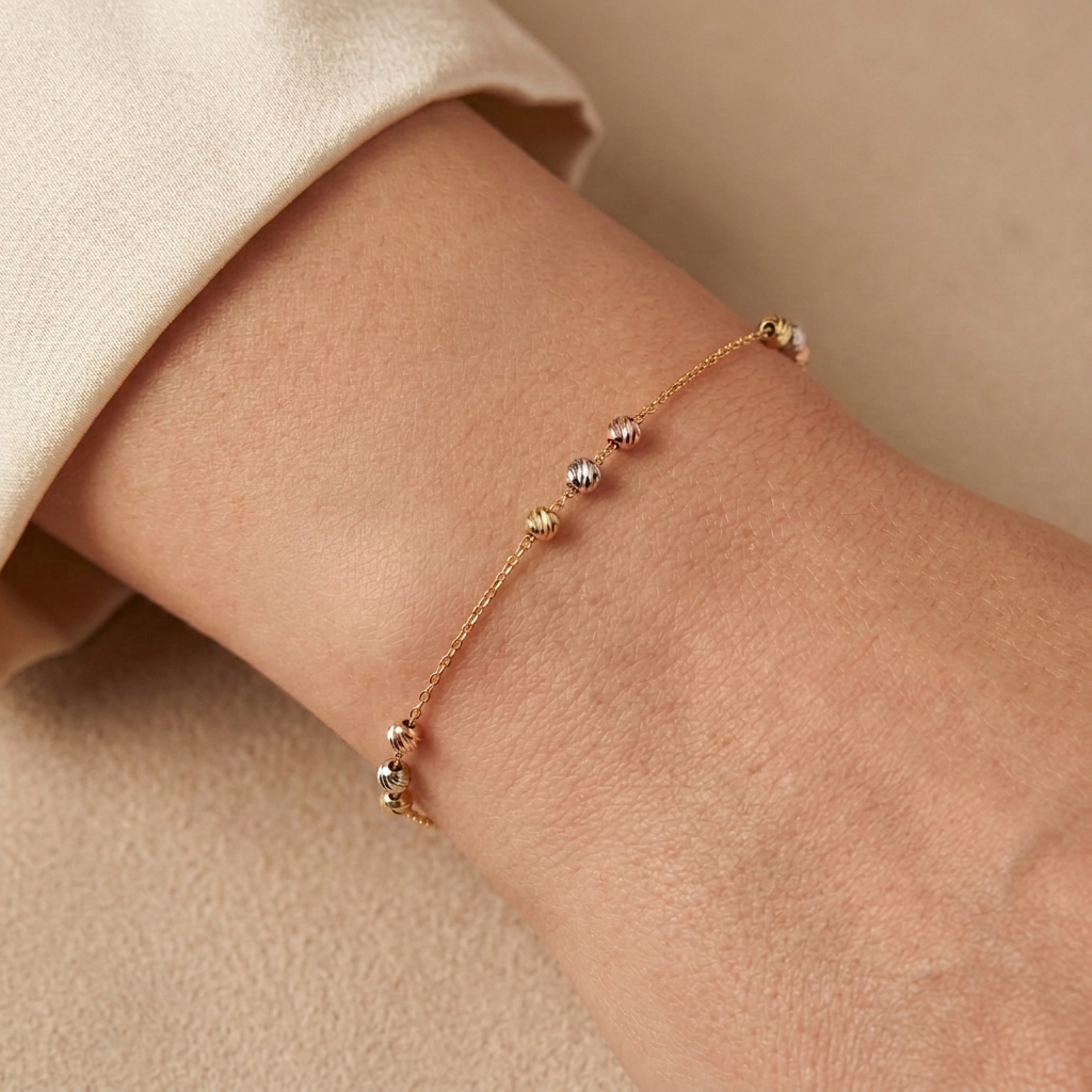 Pulsera de Oro 14k Bolitas Florentinas Diamantadas mod. 10975