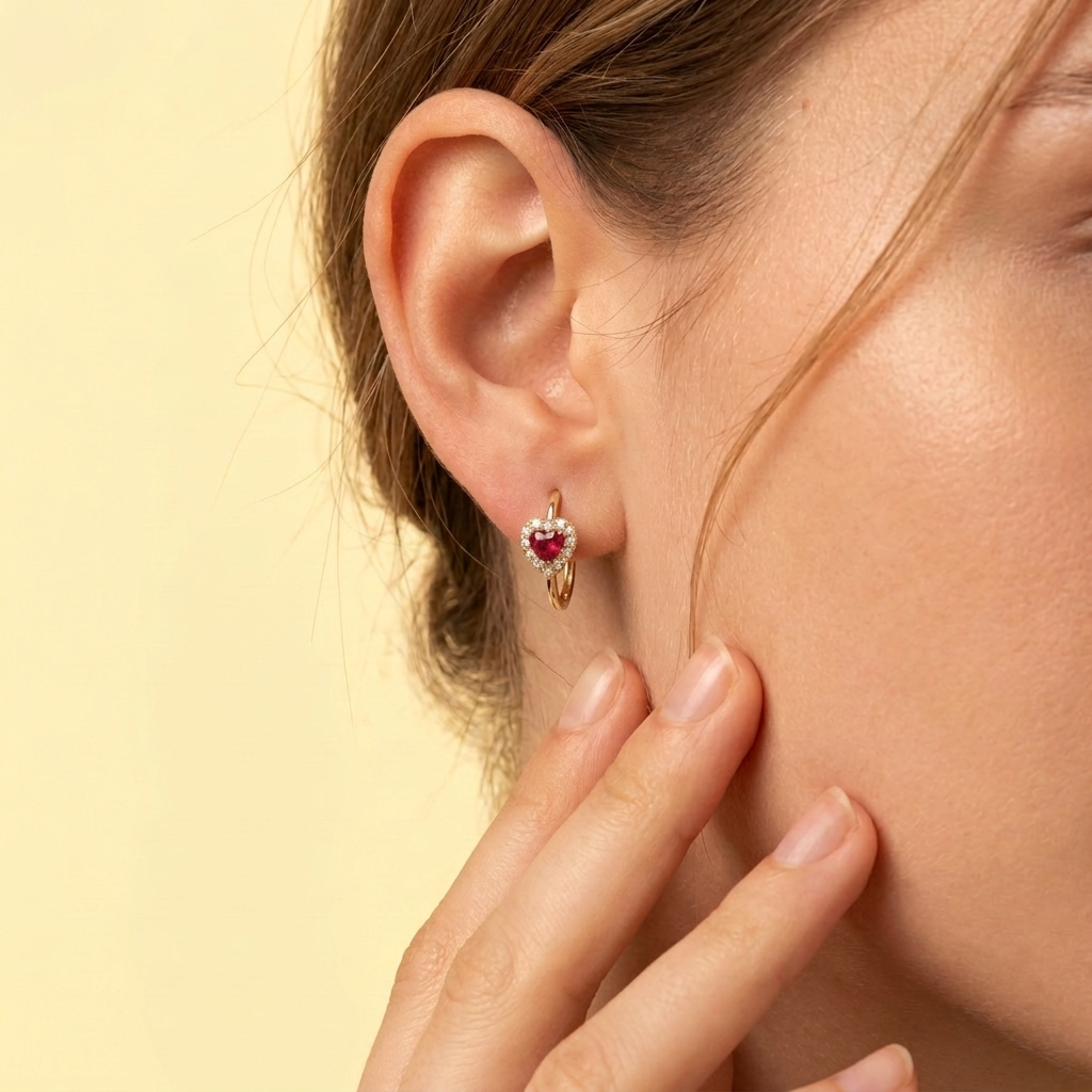 Grapa de Oro 14k Corazones con Incrustación de Zirconias Rosas mod. 11003