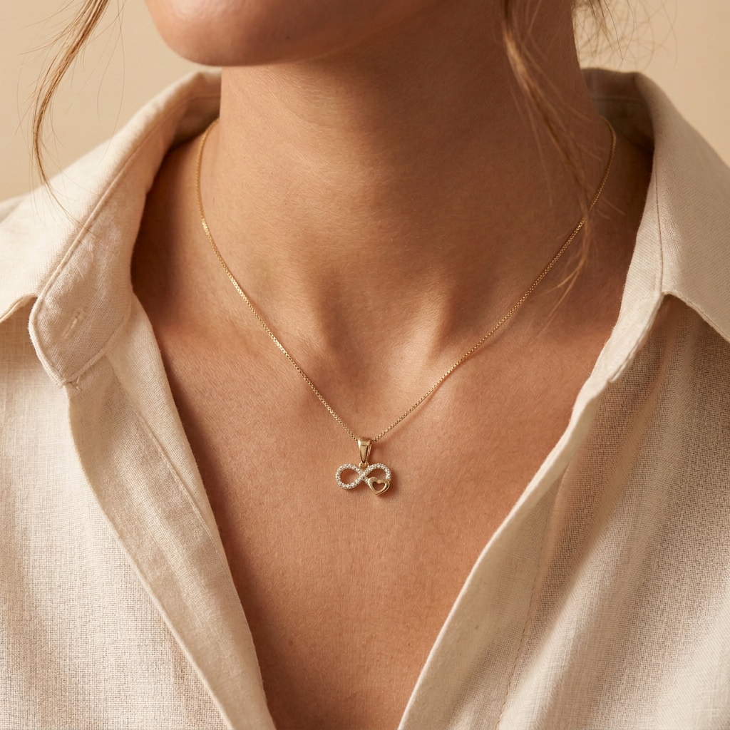 Gargantilla de Oro 14k con Colgante de Infinito y Corazón con Zirconias mod. 11149