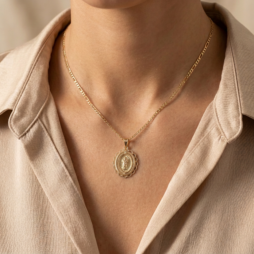 Gargantilla de Oro 14k Tejido 3x1 con Dije de Niño Dios con Zirconias mod. 11200