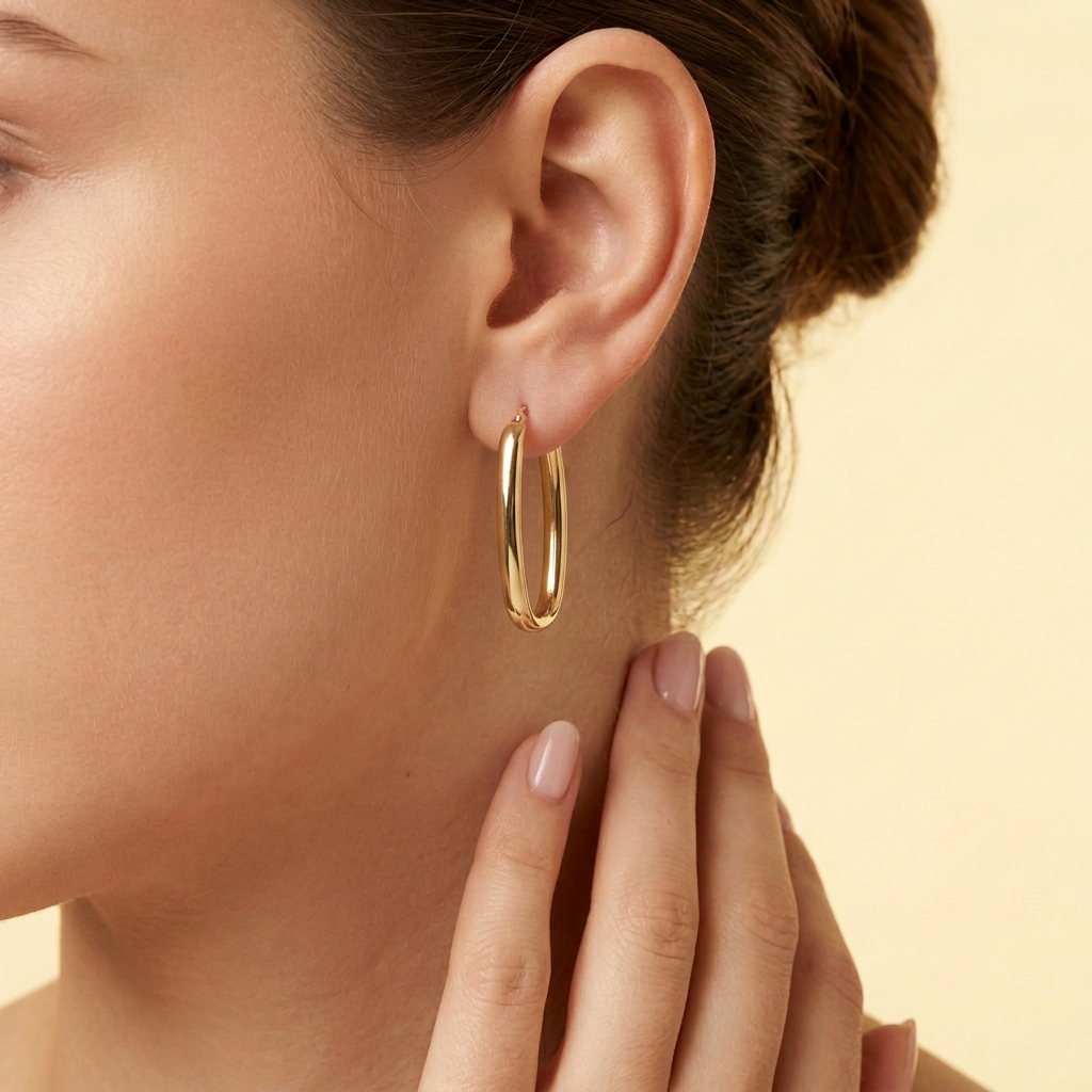 Arracada de Oro 14k Oval Larga Elegante mod. 11178