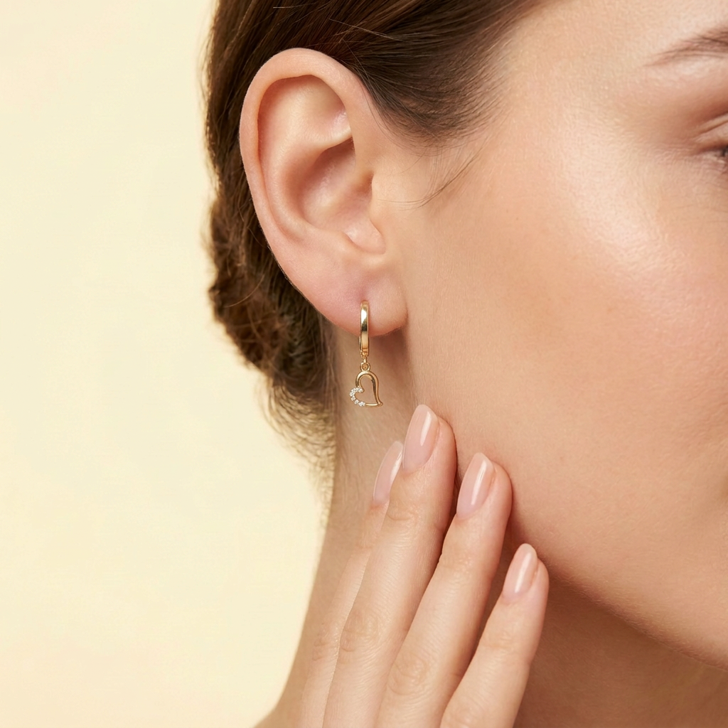 Arracada de Oro 14k Colgante de Corazón con Zirconias mod. 11180