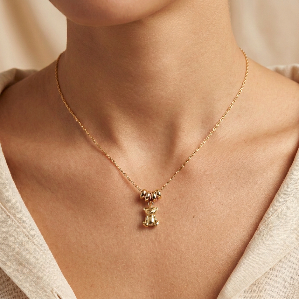 Gargantilla de Oro 14k con Aros Florentinos y Colgante de Osito mod. 11021