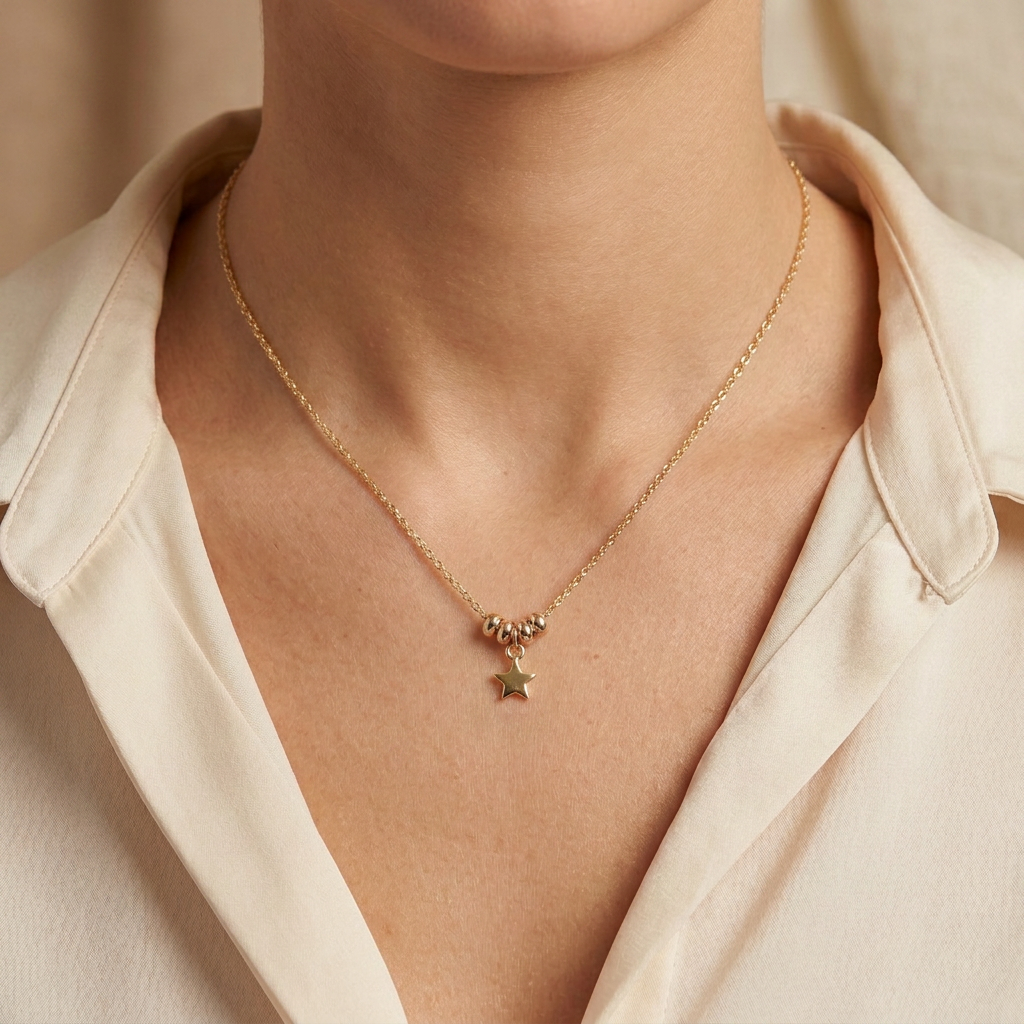 Gargantilla de Oro 14k con Aros Florentinos y Colgante de Estrella mod. 11023