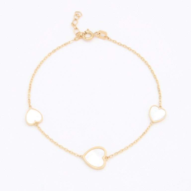 Pulsera de Oro 14k Corazones Perla Madre mod. 10971