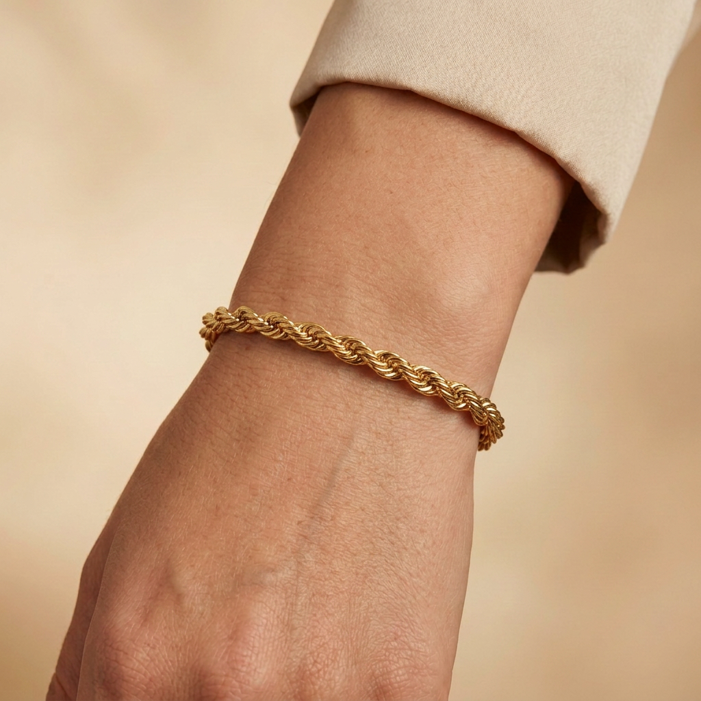 Pulsera de Oro 14k Tejido Torzal Grueso mod. 10979