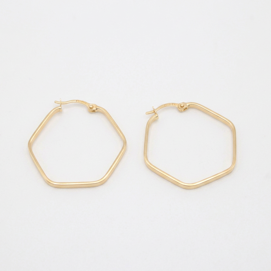Arracada de Oro 14k Geométrica Hexagonal mod. 11181
