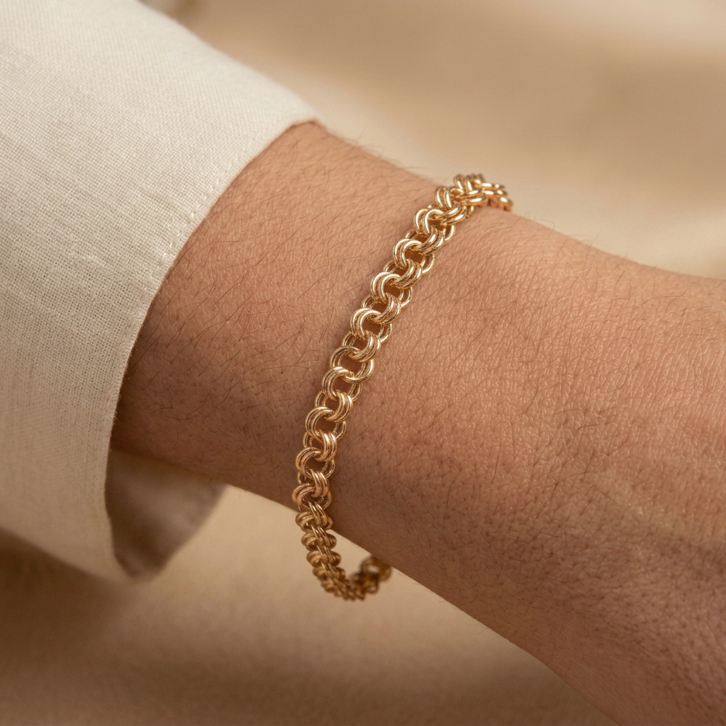 Pulsera de Oro 14k Tejido Chino Gruesa mod. 10980