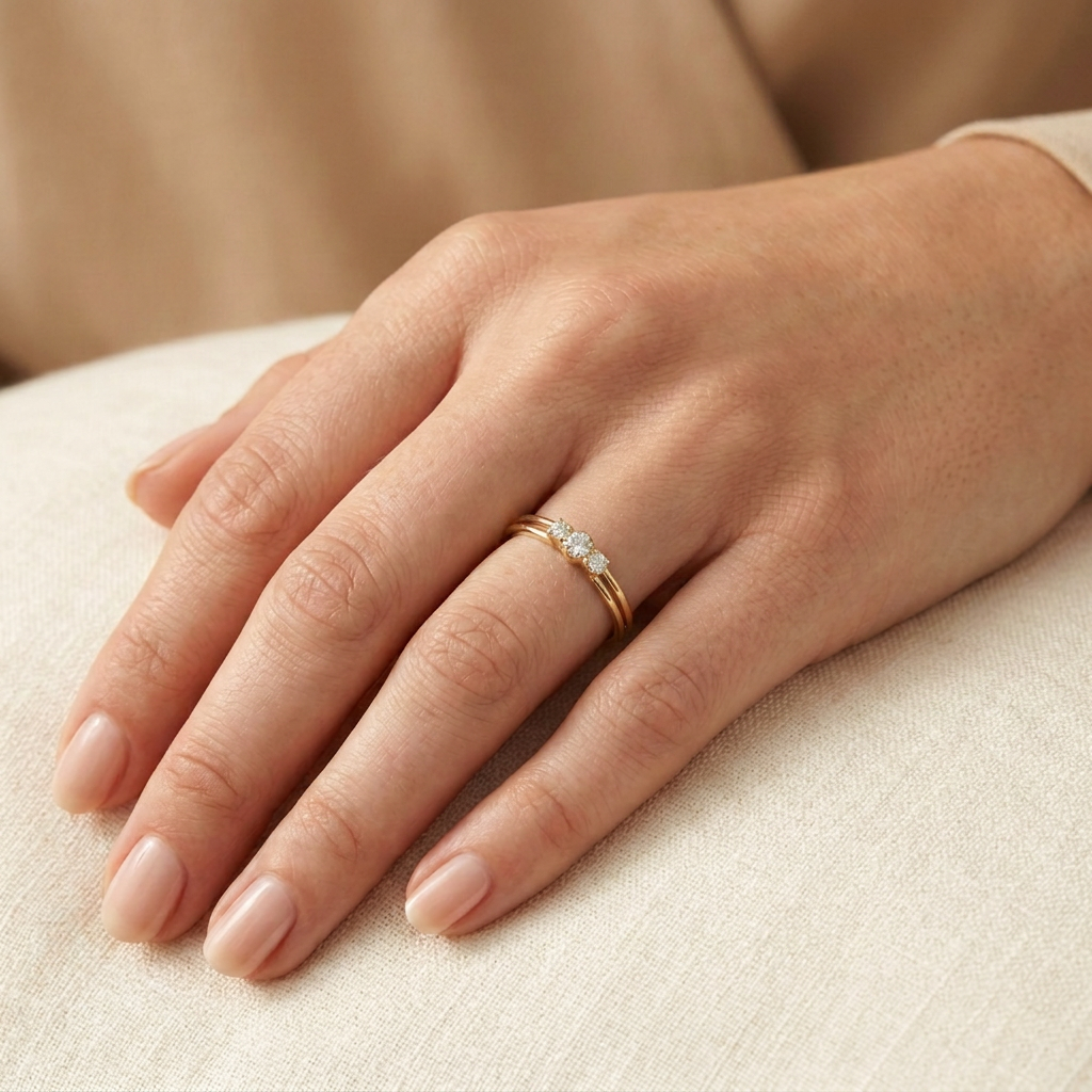 Anillo de Oro 14k Elegante Trilogía con Zirconias mod. 10862
