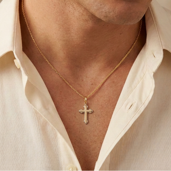Dije de Oro 14k Cruz con Oro Blanco Diseño en Esquinas mod. 10911